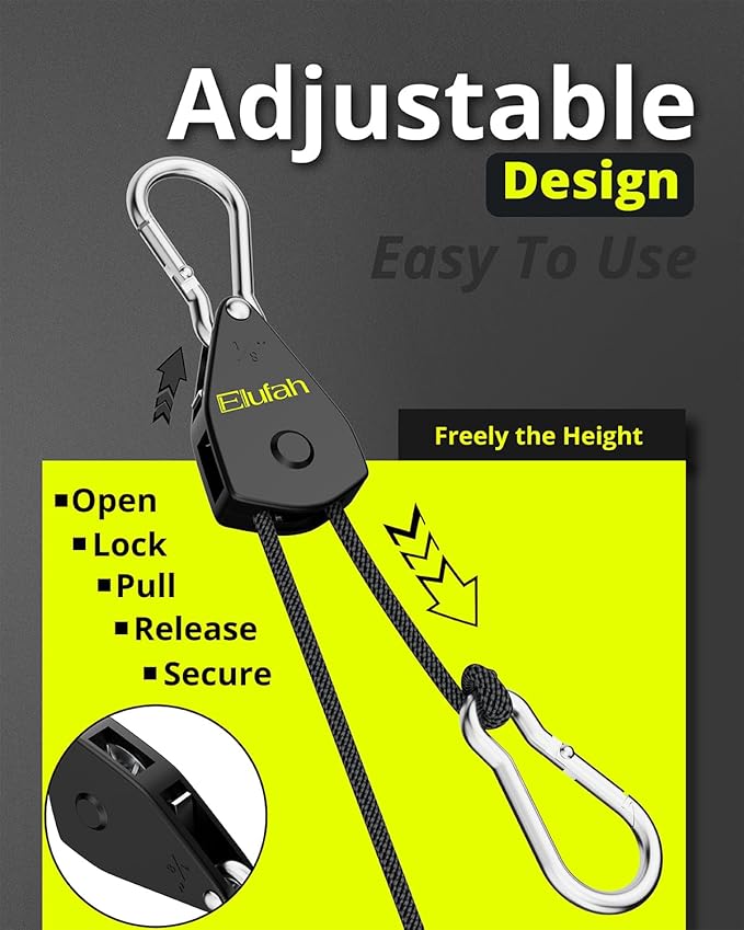 Longer 10ft 1/8" Ratchet Straps Hanger Rope Tie-Down Ratchet Outdoor Windproof Rope Roller Adjustable Hanger Grow Light Camping Tent Kayak Paracord 4-Pack