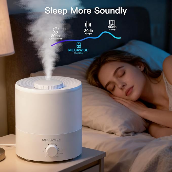 MegaWise Ultrasonic Cool Mist Humidifier | Quiet Operation, Top Fill, Auto Shut-Off | Ideal for Bedroom, Baby Room, and Plants (3.5 L)