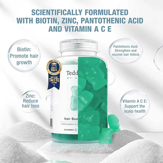 Unichi Hair Growth Gummies 3-Pack, 5200mcg Biotin Formulated with Zinc, Pantothenic Acid and Vitamin A, C, E for Stronger and Thicker Hair for Women, (180 Count)