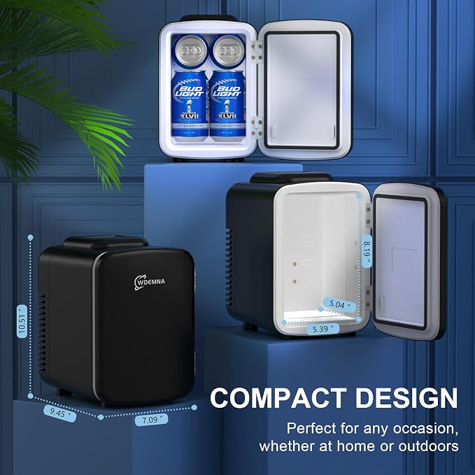 Mini Fridge for Bedroom, 4 Litre/6 Cans Portable Mini Refrigerator with AC/DC Power for Office, Dorm and Car, Thermoelectric Electric Cooler & Warmer Skincare Fridge for Drinks, Food, Cosmetics