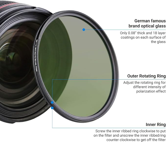 JJC Professional 40.5mm Circular Polarizer Polarizing Filter HD 18-Layer CPL