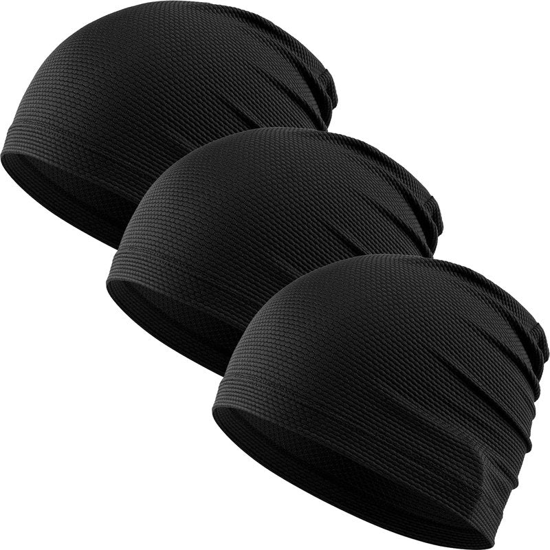 WTACTFUL Cooling Skull Cap for Men Women Breathable Running Caps Sweat Hat Skull Caps Thin Slouchy Beanie for Dreadlock Cycling Motorcycle Riding Hiking Helmet Liner Sport 3Pack Black