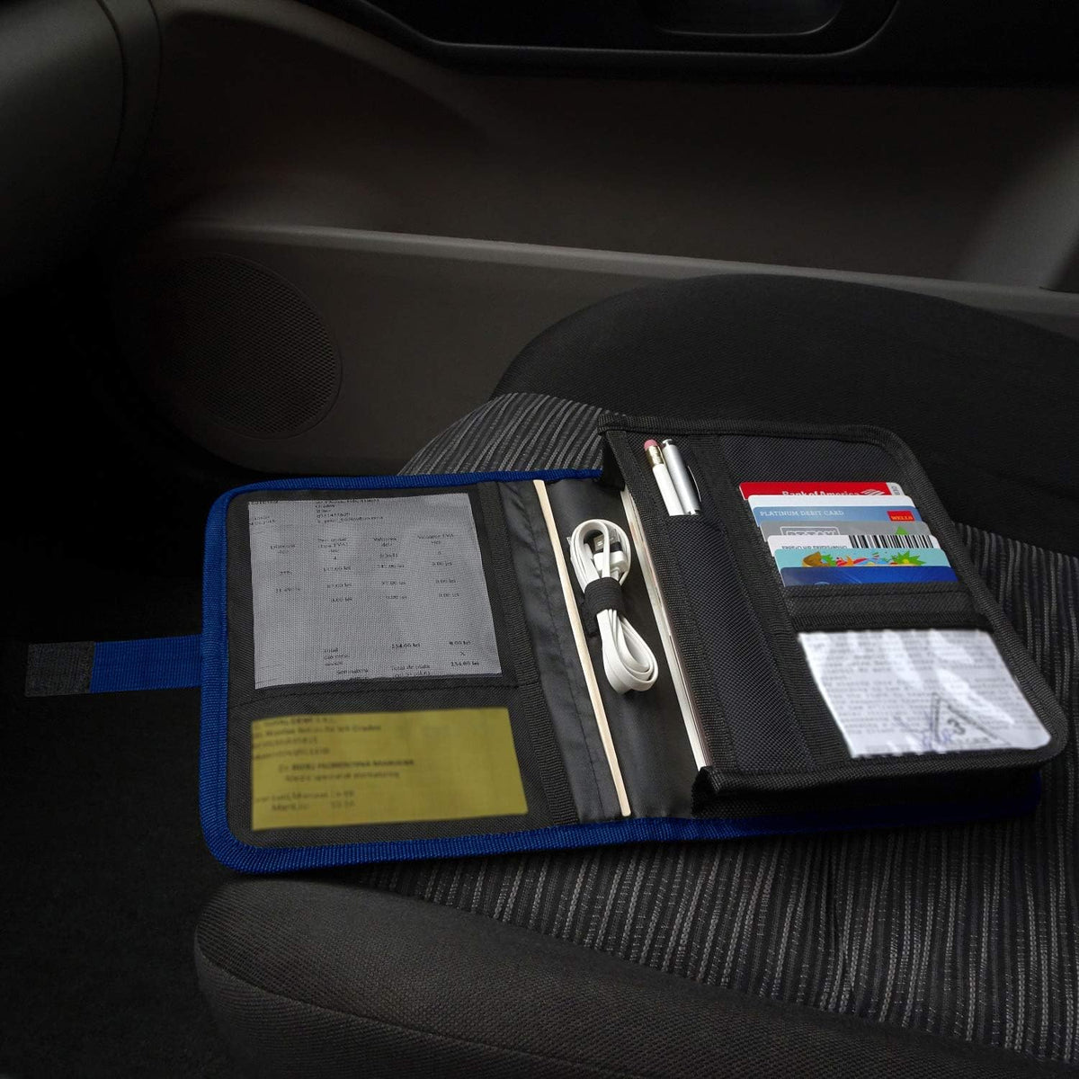 PlusXpres Glove Box Compartment Organizer - Car Document Holder - Blue