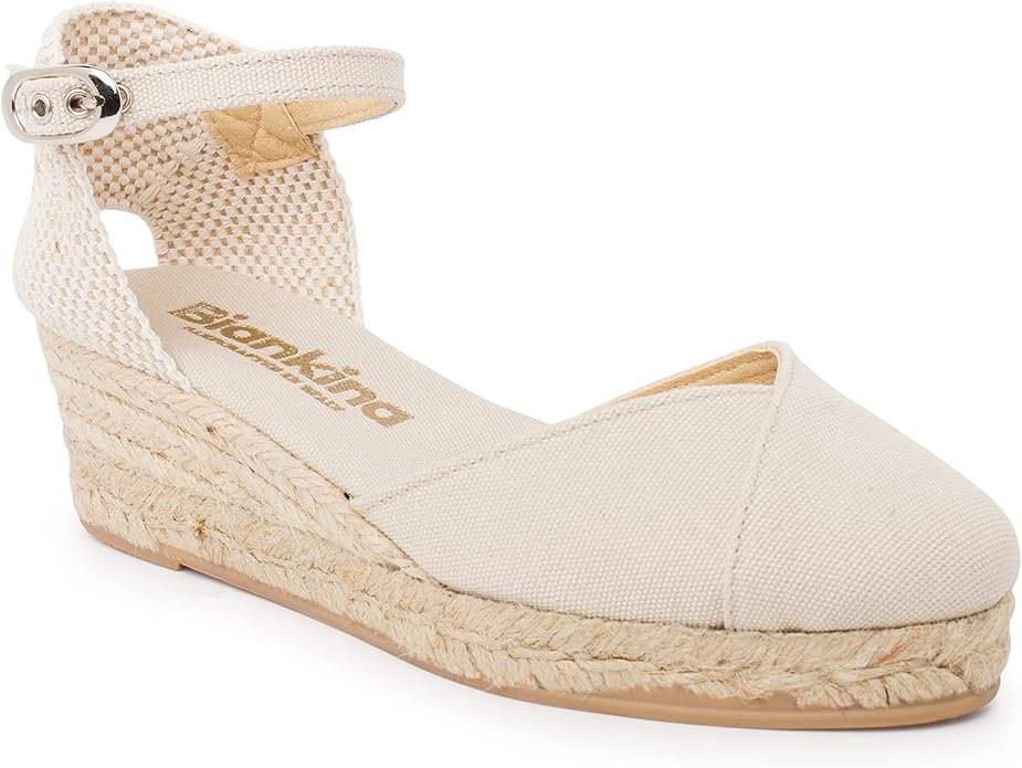 Girona Authentic Spanish Espadrille Wedge Sandals for Women - Sustainable, Eco Friendly, Vegan Shoes. Classic Style, Organic Cotton Canvas Upper, Comfy Insole, Jute Midsole, Rubber Sole. Made in Spain