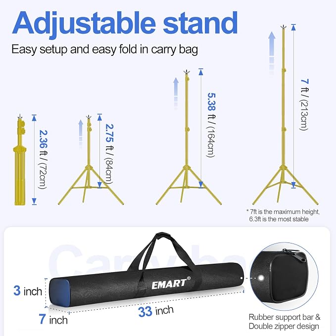 EMART Backdrop Stand 10x7ft Photo Studio Adjustable Background Stand Support kit