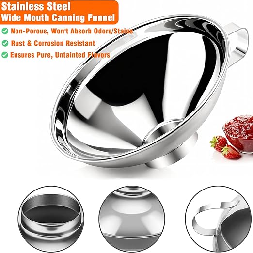 2-Pack Canning Funnels, Wide Mouth & Regular Mouth Kitchen Funnels for Mason Jars, Large & Small Funnel Set for Filling Bottles with Liquid, Oil, Dry Food - Stainless Steel