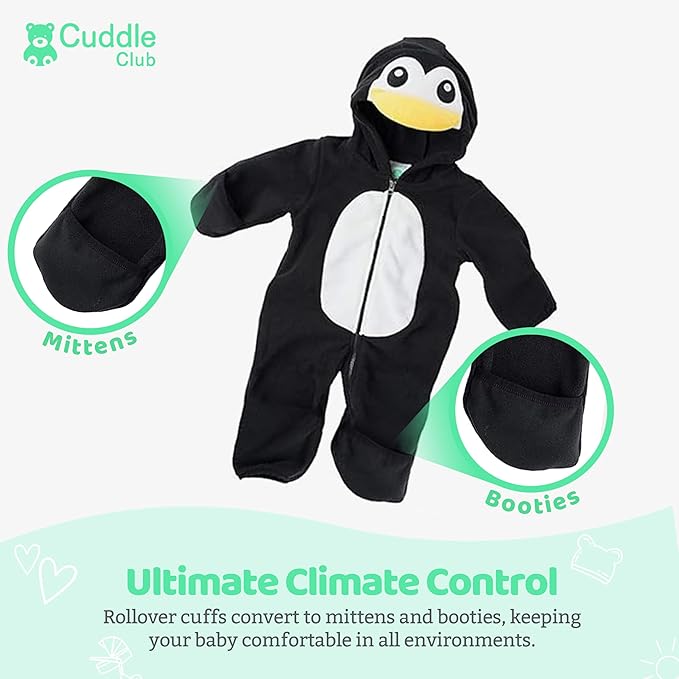 Cuddle Club Fleece Baby Bunting Bodysuit with Hood, Convertible Mittens & Booties, Car Seat Friendly, Soft & Warm, Easy Zip