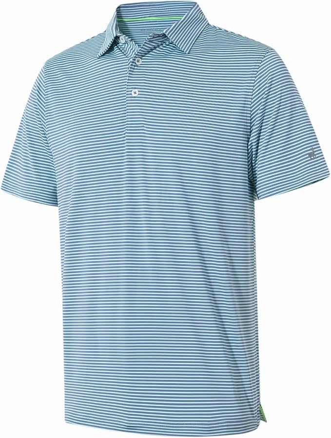 Mens Golf Shirt Moisture Wicking Dry Fit Performance Sport Short Sleeve Striped Golf Polo Shirts for Men
