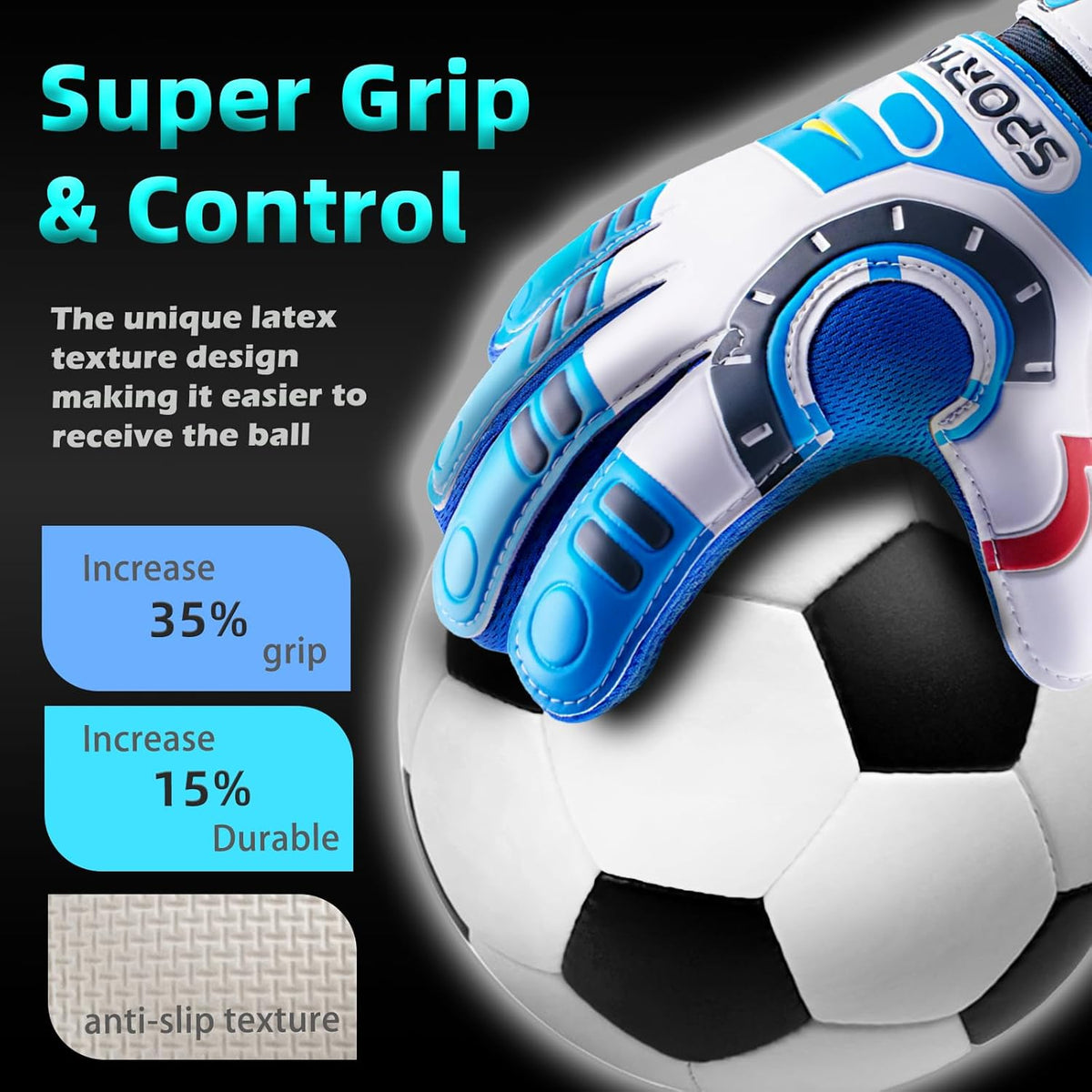 Sportout Kids Goalkeeper Gloves - Non-Slip Latex Material with Double Wrist Protection | Durable Soccer Gear