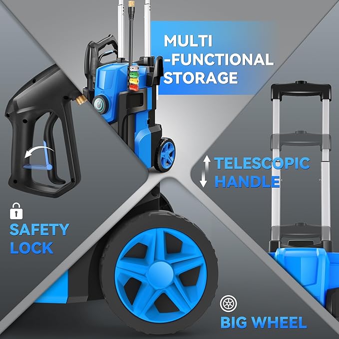 Electric Pressure Washer, 5000 PSI 4.0 GPM Heavy Duty Power Washer, with 4 Nozzles,Foam Cannon,33FT Hose Reel and 500ml Soap Bottle for Home/Cars(Blue)
