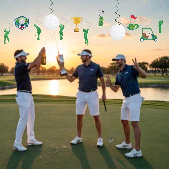 Golf Party Decorations Golf Birthday Hanging Swirls, Assembled and Ready to Use, Let's Partee Party Decor Supplies Boys Hanging Swirl Party Streamers 24pcs Golf Sports Themed Party Decor Banner