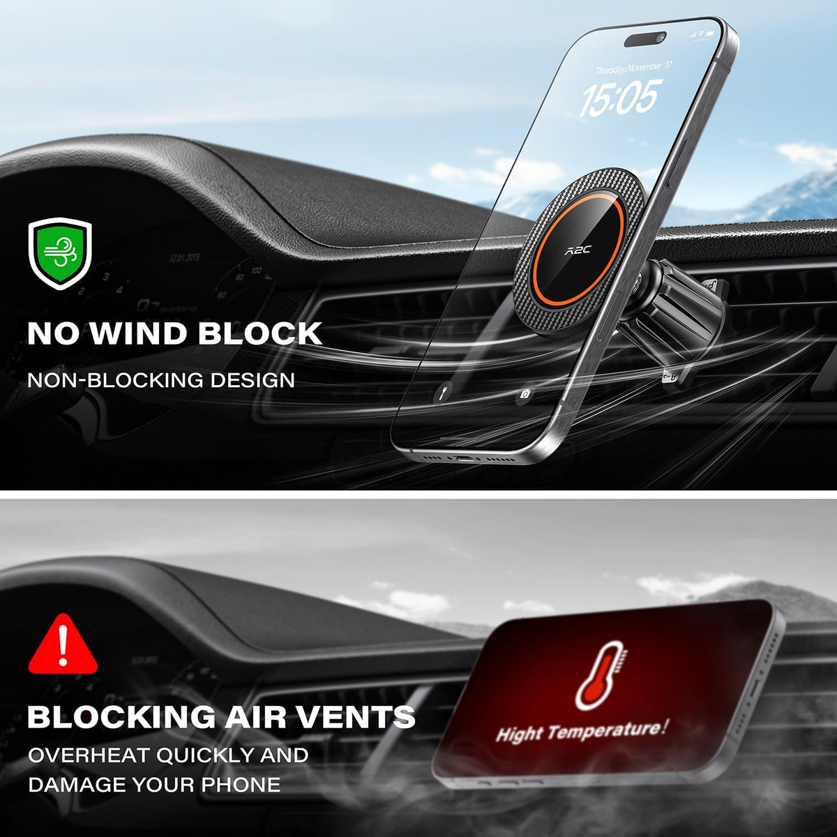 A2C One-Piece Metal Hook Car Vent Mount for MagSafe
