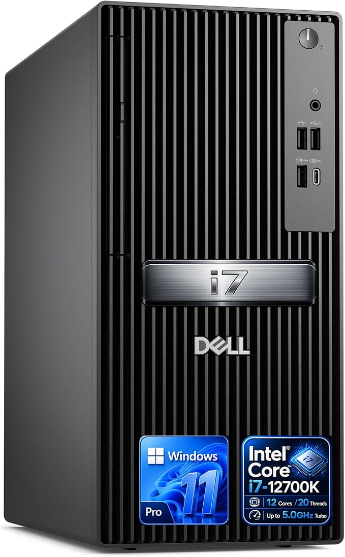 Dell Desktop Tower, Intel Core i7-12700K(12 Cores, 20 Threads) Processor, 32GB DDR5 RAM, 1TB PCIe SSD, Dual 4K Monitor Support (HDMI & DP), Wi-Fi, Bluetooth, USB-C, Windows 11 Pro, Wired KB & Mouse
