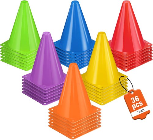 Durable 36pcs Soccer Cones - 7 Inch Plastic Training Cones for Sports, Agility Drills & More