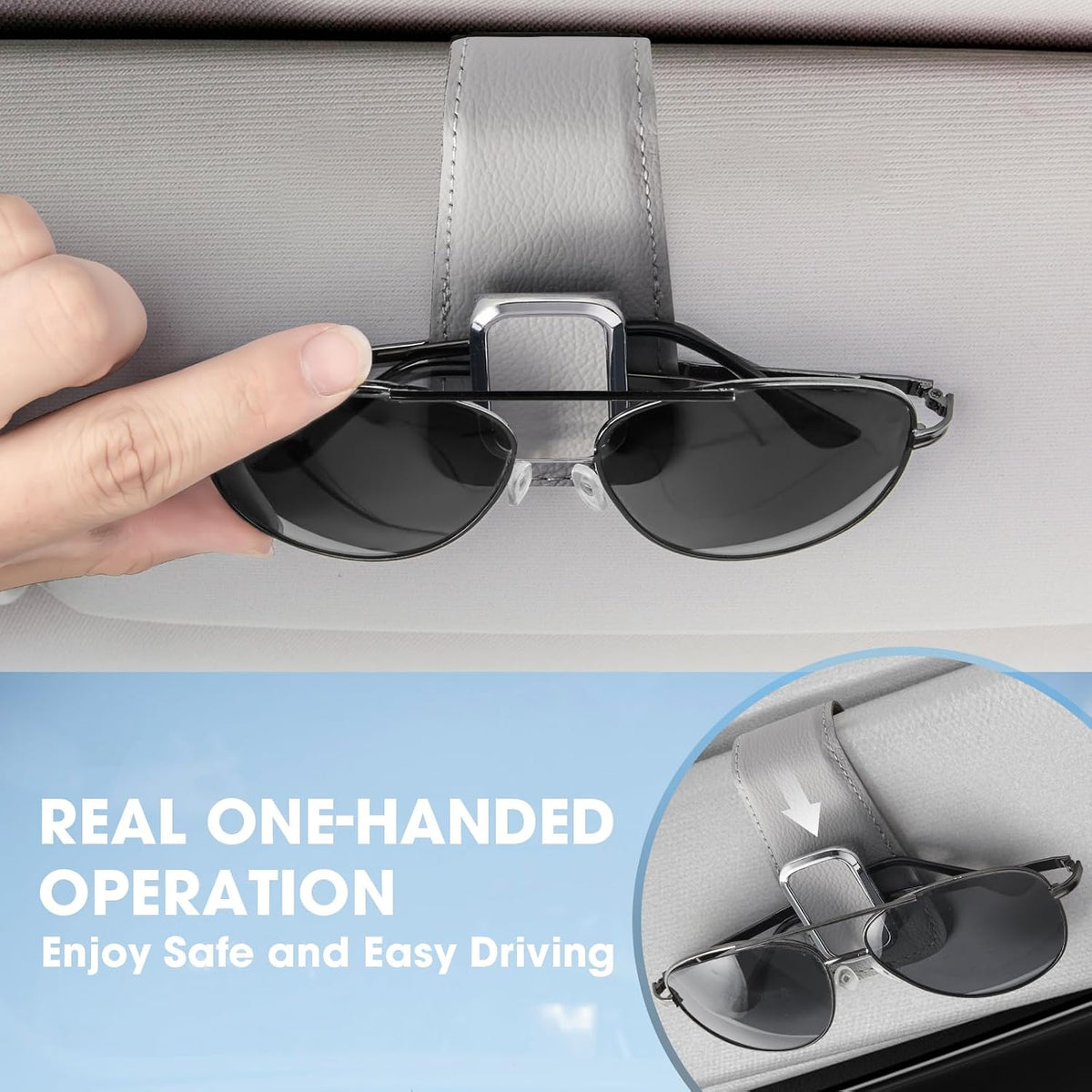 BMLEI Car Sunglasses Holder, Sun Visor Eyeglasses Clip, 2-Pack Gray