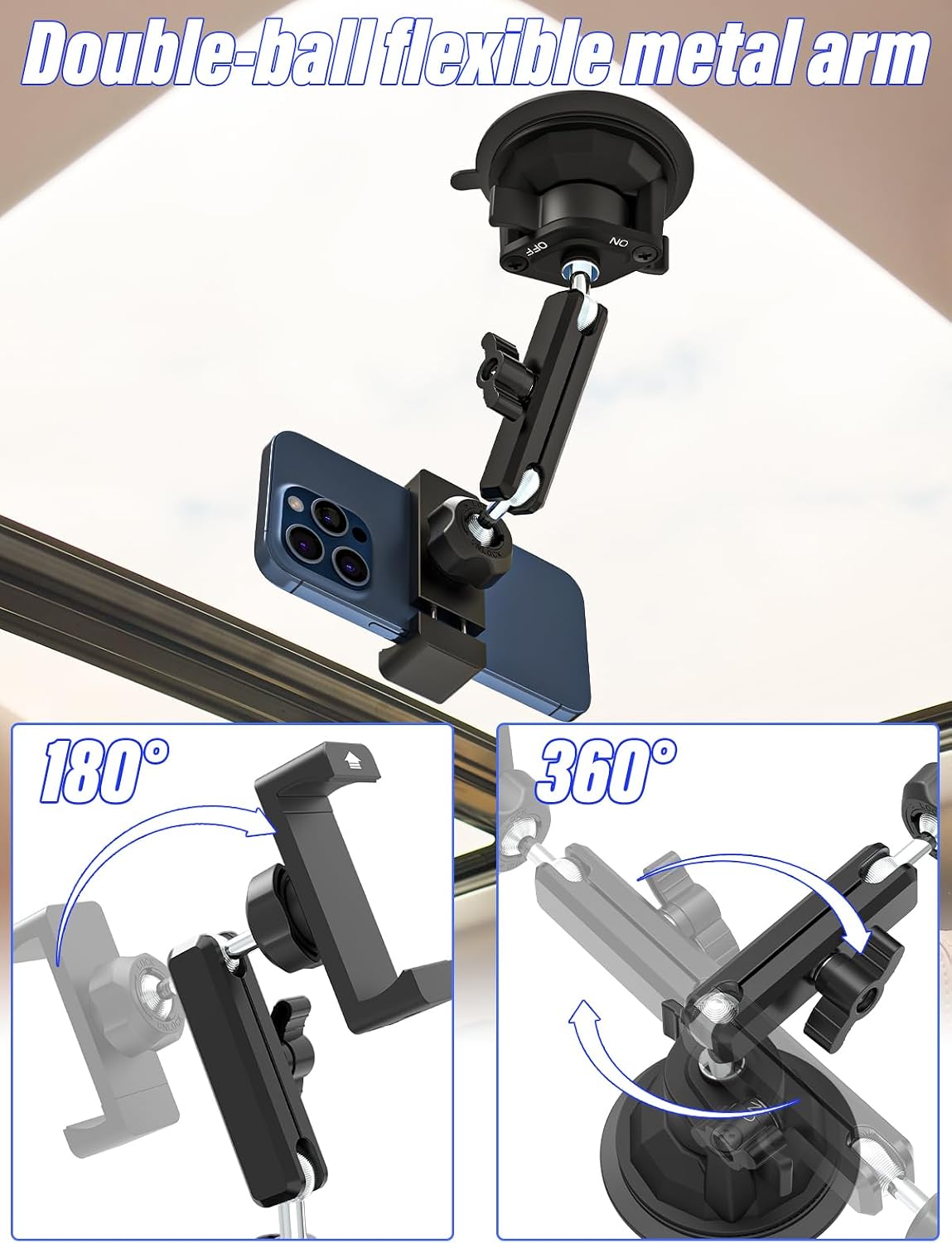 Suction Cup Car Phone Holder, Metal Phone Mount for Car Windshield