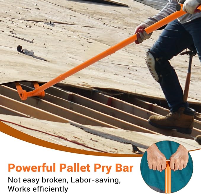 48" Pallet Buster, 110 Degree Decking Pry Bar, Heavy Duty Carbon Steel Deck Board Removal Tool for Deck, Pallet, Standing Hardwood Board Demolition Without Lower Back Pain & Knee Pain (Orange)