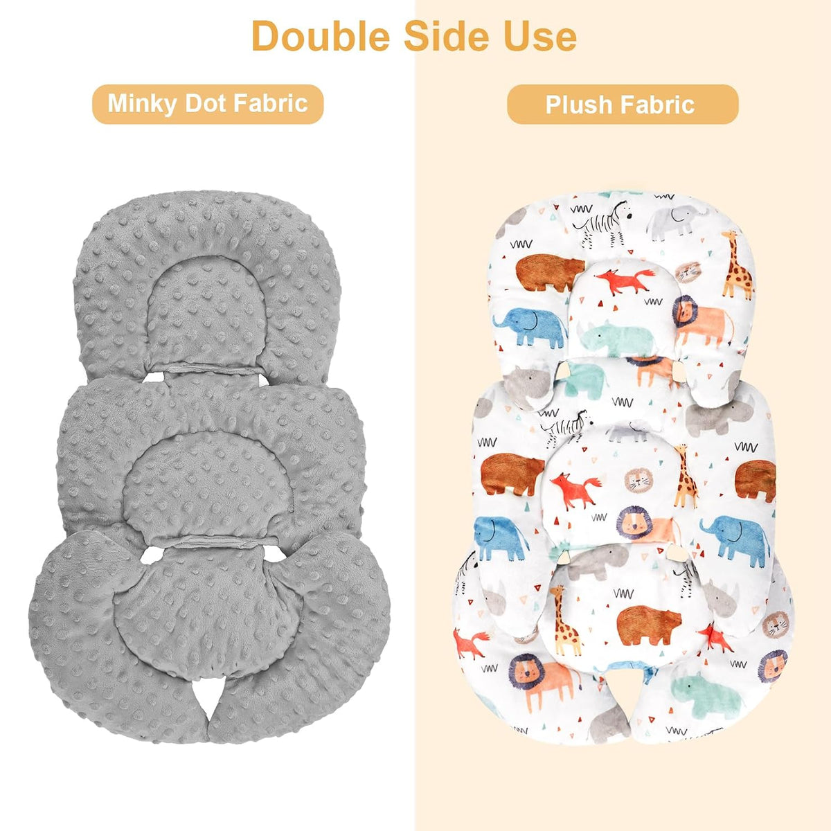 Infant Car Seat Insert, Car Seat Head Support Baby with 2 Covers, Ultra-Soft Newborn Carseat Insert, Perfect for Car Seat, Stroller, Swing, Animals