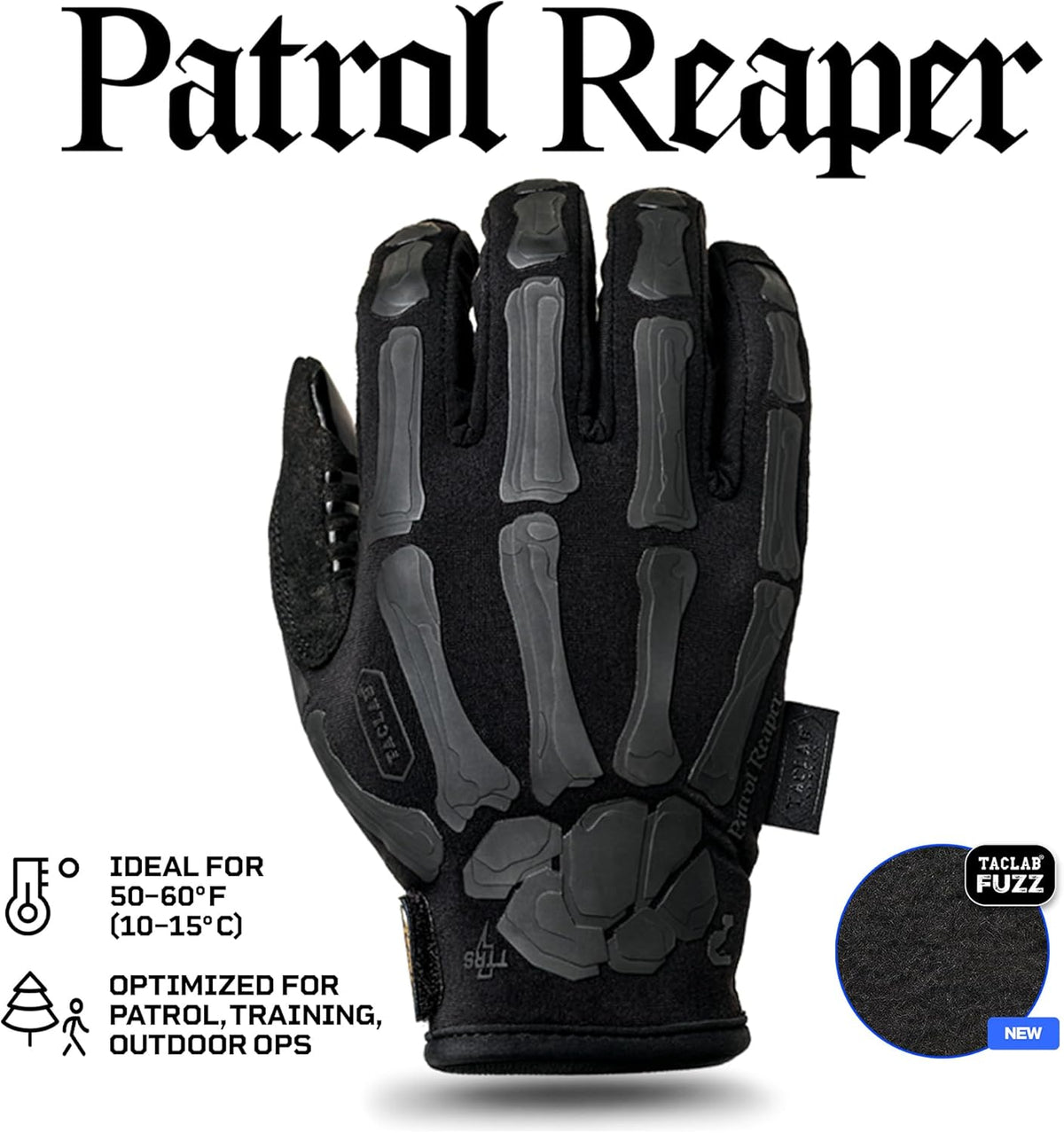 TACLAB Patrol Reaper Warm Skeleton Gloves - Flexible Grip for Hiking, Hunting & Outdoor Activities
