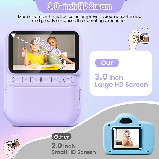 Kids Camera Instant Print, 3.0" HD 32MP Kids Camera Christmas Birthday Gifts