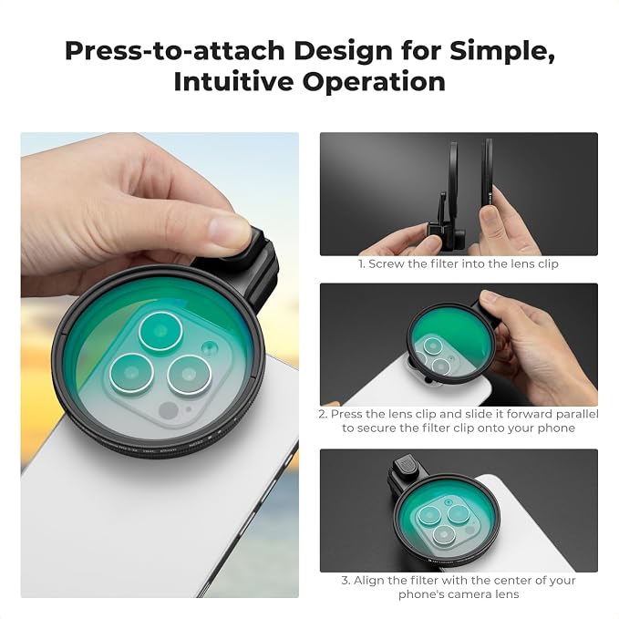 K&F CONCEPT 67mm Press-on ND2-32 Phone Lens Filter Kit, 16/15/14/13/12 Pro/Pro