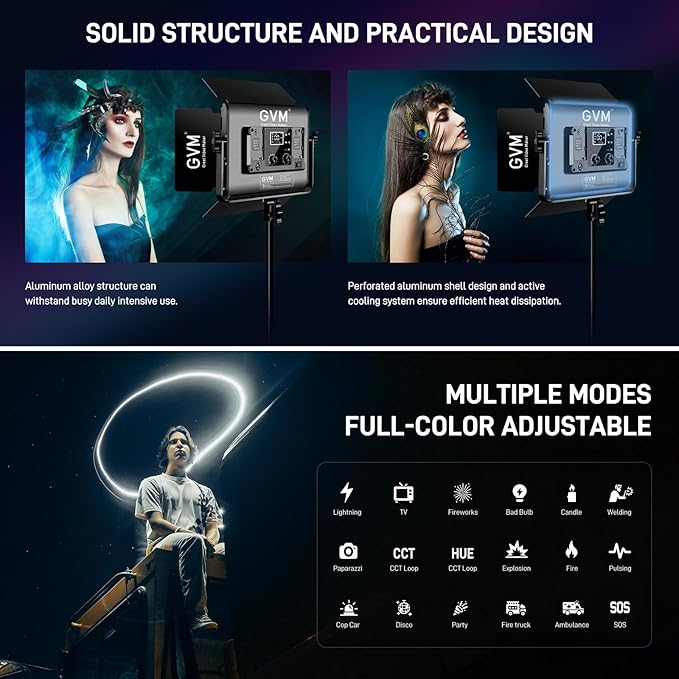 GVM RGB LED Video Light with Bluetooth Control, 60W Photography Studio Lighting