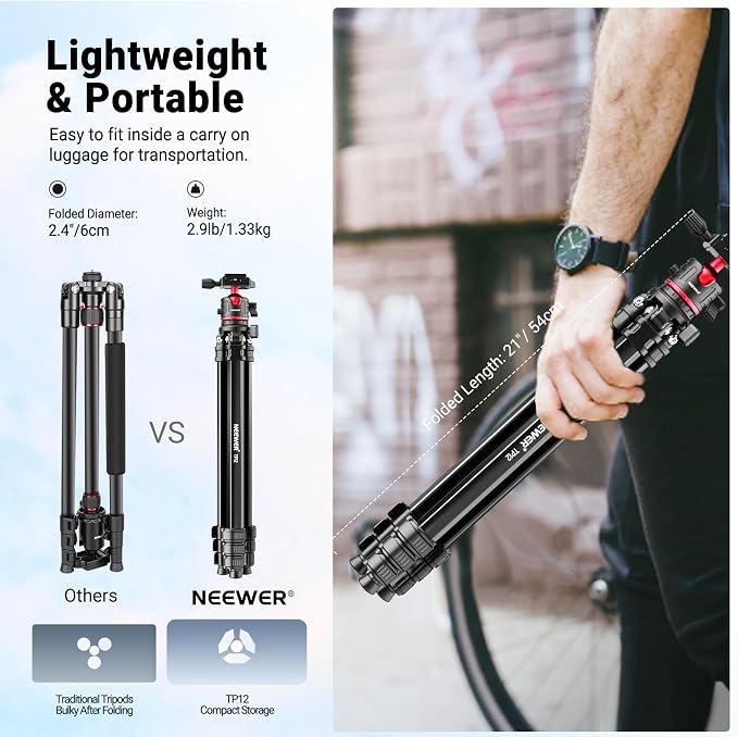 NEEWER Basics 66.5"/169 cm Travel Tripod