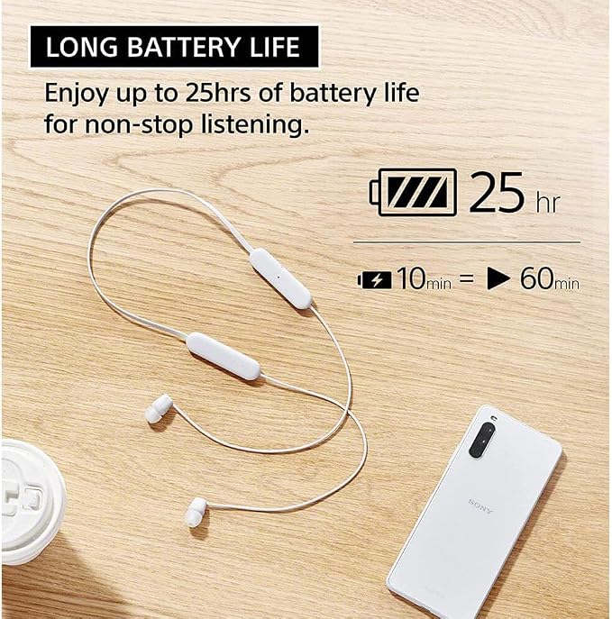 Sony WI-C100 Wireless in-Ear Bluetooth Headphones with Built-in Mic, Black | Up to 25 Hrs of Battery, Clear Hands-Free Calling, Easy Button Operation, Flexible Neckband, IPX4 Water Resistant