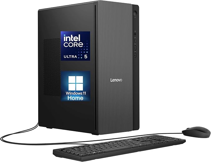 Lenovo IdeaCentre Tower Desktop Computer, 10-core Intel Ultra 5 225 AI PC | 32GB DDR5, 2TB SSD, HDMI + VGA, Wi-Fi 6E, RJ-45, USB-C, Wired Keyboard & Mouse, Windows 11 Home