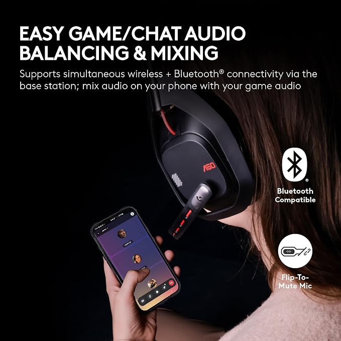 Logitech G Astro A50 Multi-Platform Wireless Gaming Headset - White | For PS5, Xbox, PC, Switch - PLAYSYNC Audio Switcher, <16 bit/48kHz (Console), <24 bit/48 kHz (PC), <24hr Battery, 2.4GHz & BT