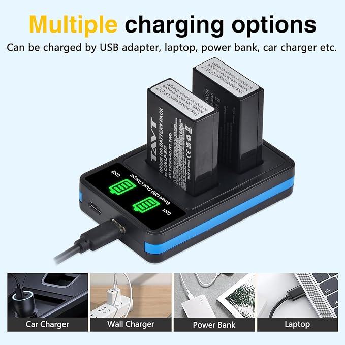 2Pcs 1500mAh LP-E17 Batteries+LED Rapid Dual Charger, Repacement Battery