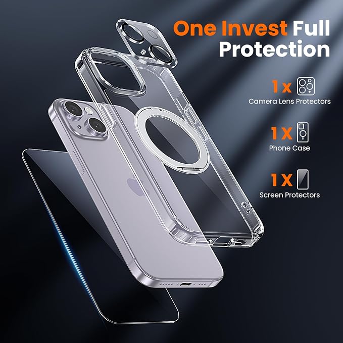 toushion 3 in 1 for iPhone 14 Case Stand |Build in Kickstand, Screen Protector