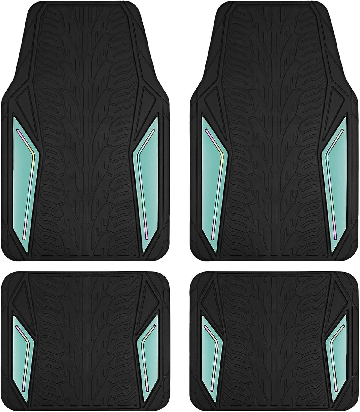 PIC AUTO Rubber Floor Mats, Mint Aluminum Film with Colorful Piping Floor Mats for Cars, Car Mats with Non-Slip Backing, All-Weather Protection, Trim-to-Fit Liner for Cars, SUVs, Trucks, Vehicles