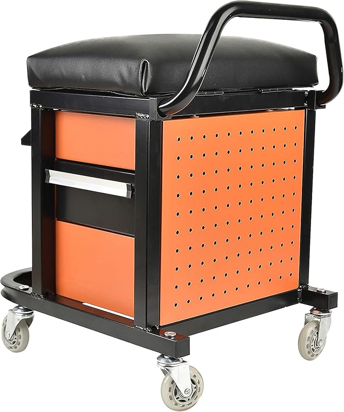 AAIN Automotive Mechanics Rolling Creeper Seat with Tool Storage Soft Rubber Cushion for Garage/Shop Heavy Duty Stool - 300 lbs Capacity