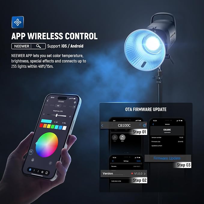 NEEWER CB100C 130w RGB LED Video Light, APP/2.4G Control 360° Full Color