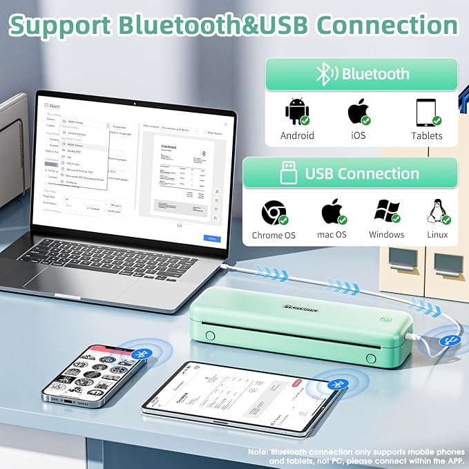 Phomemo M834 Portable Printer, Wireless Bluetooth Thermal Printer, Support