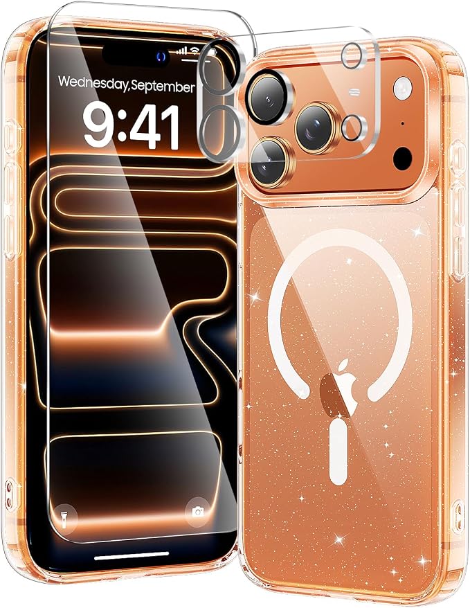 toushion 3 in 1 for iPhone 17 Pro Max Case Clear Glitter, Fits MagSafe