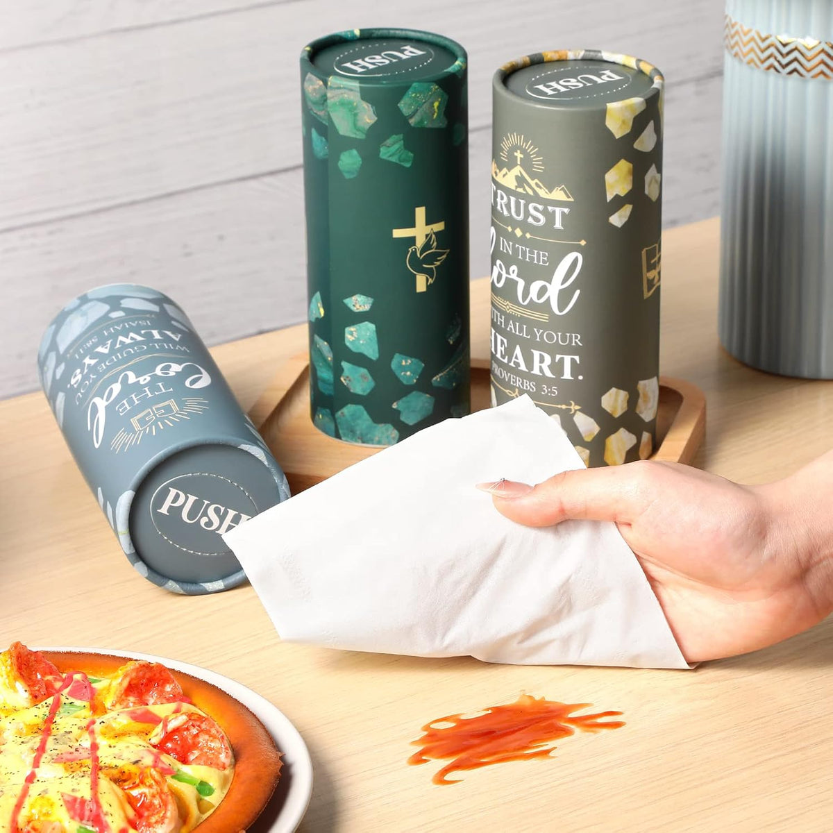 PerKoop 8 Pcs Car Tissue Holder Christian Verses Cylinder Boxes with Facial Tissue Bulk Religious Disposable Round Bible Napkins for Women Teacher Prayer Nurse Mother's Day Holiday Supplies Gifts