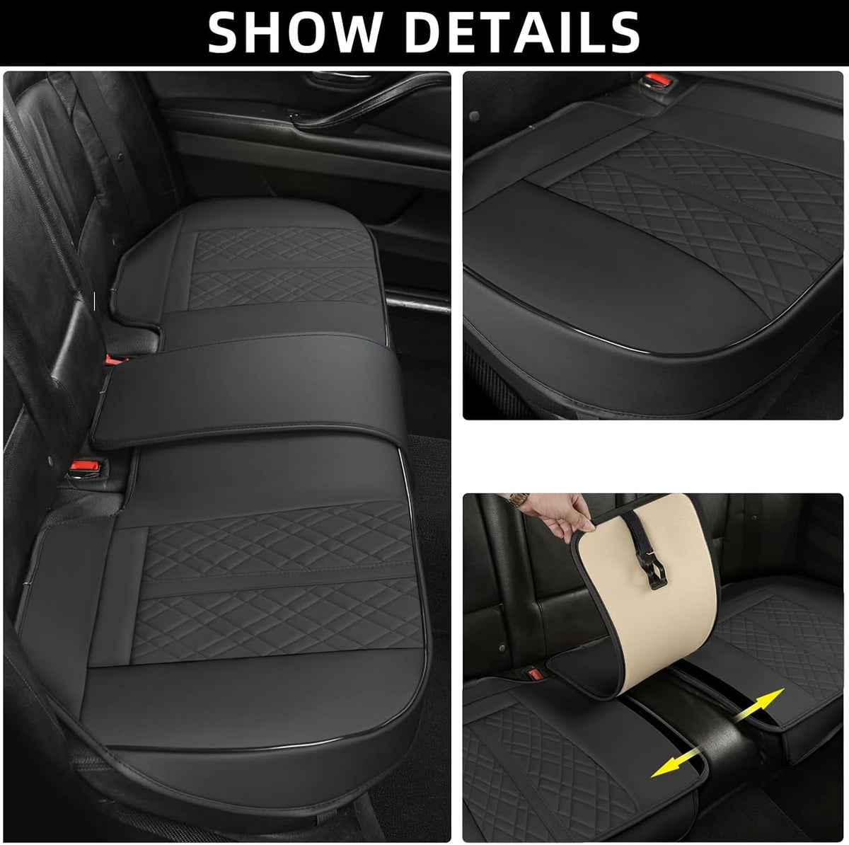 SanQing PU Leather Car Back Seat Covers - Universal Protector for Seat Bottoms - Works with 90% Vehicles (Sedan SUV Truck Mini Van) - Anti-Slip (Black Rear)