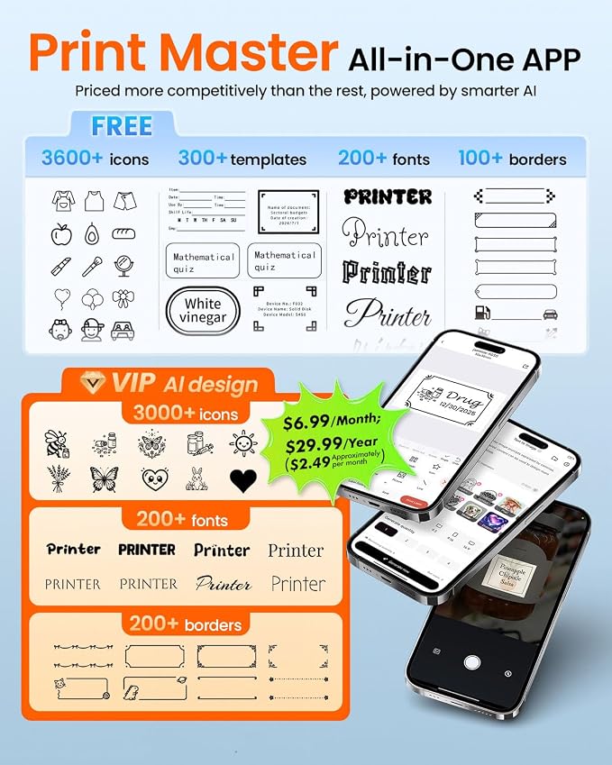 Ponek Label Maker Machine with 3 Tapes, M100 Bluetooth Label Printer, Versatile