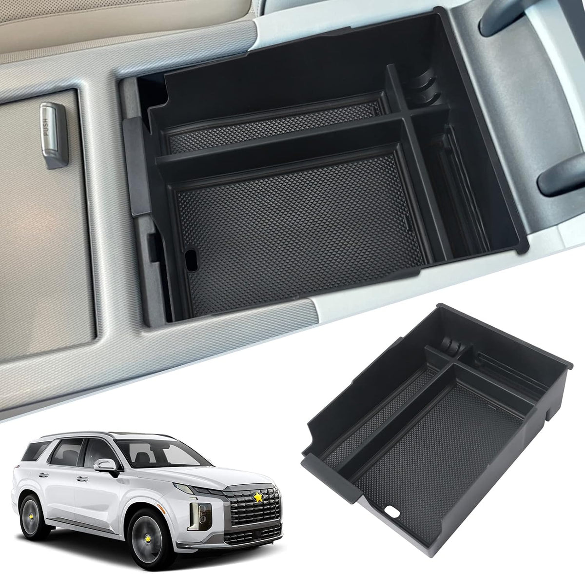 SKTU for 2023 2024 2025 Hyundai Palisade Center Console Organizer 2023 2024 2025 Palisade Center Console Tray 2023 2024 2025 Palisade Accessories Armrest Secondary Storage Box with Coin Holder (Black)
