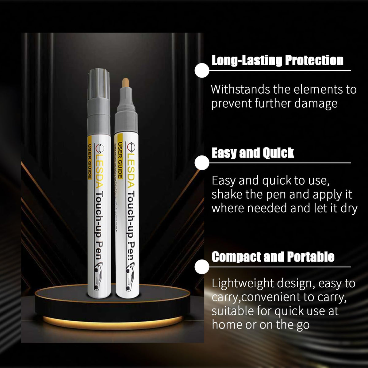 Universal Car Touch Up Paint Pen - 2 Pack Car Scratch Remover Pen for Most Automotive Paints - Fast & Easy Chip Car Scratch Remover for Cars, Trucks, SUVs (Gloss Black)