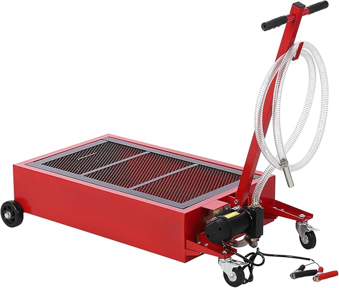 Oil Drain Pan, 20 Gallon Capacity, Rolling Oil Drain Pan with Electric Pump & 8 ft Hose, Leak-Proof & Corrosion-Resistant, Fit for Cars, SUVs, Trucks, Motorcycles, ATVs (Red, 20 Gallon-Electric)