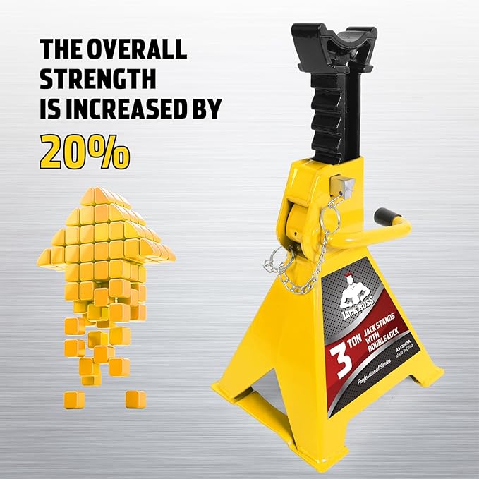 Jack Boss Car Jack Stands 3 Ton (6,000 LBs) Capacity, Extra Reinforced Car Lifting Stand Adjustable Jack Stand with Double Locking, Fits Automotive Small Pick-Up Yellow, 2 Packs