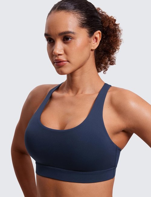 CRZ YOGA Strappy Padded Sports Bra for Women - Comfortable Criss Cross Back Yoga Top