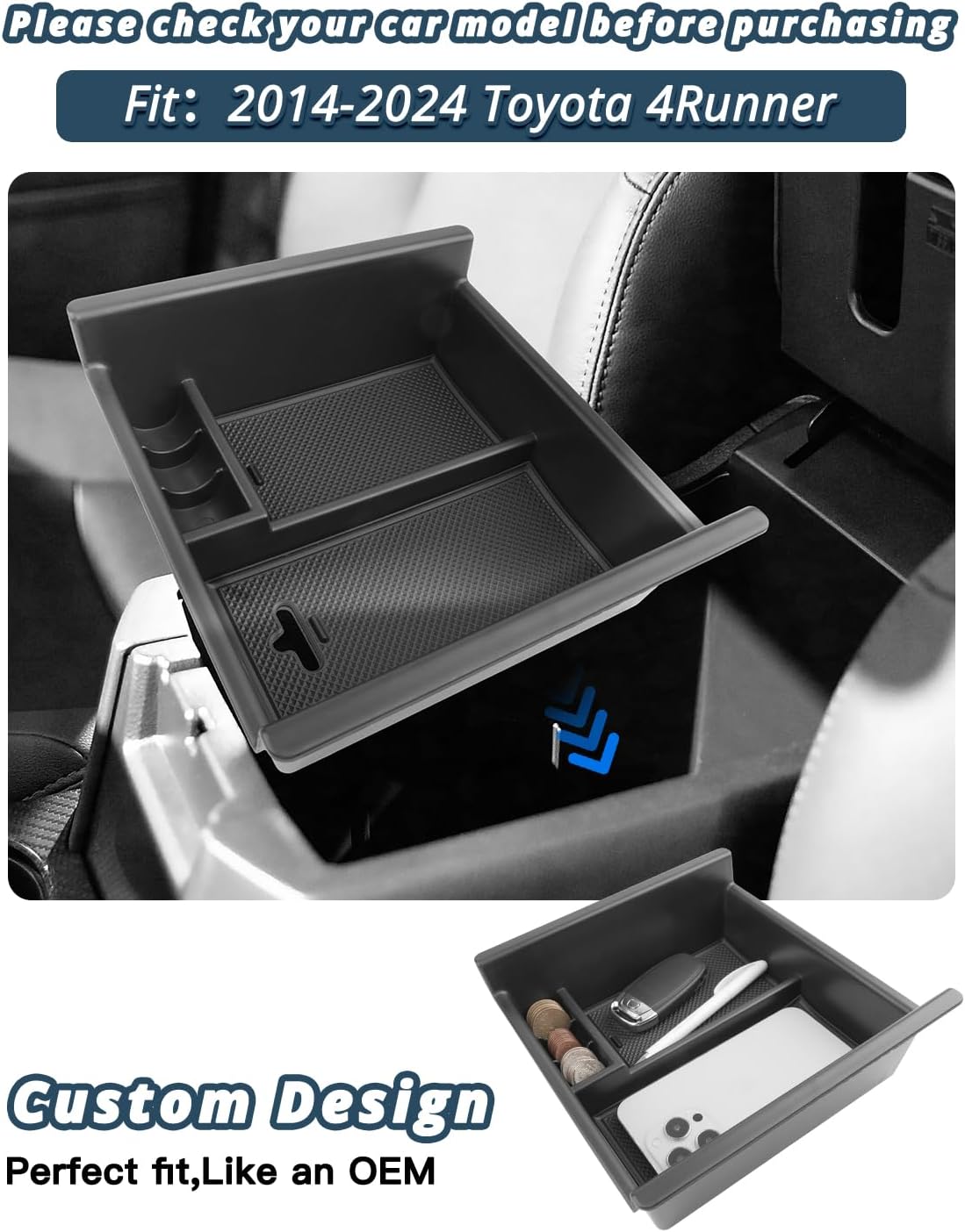 Ruiya 2014-2024 4Runner Console Organizer for Toyota 4Runner 5th Gen Accessories ABS Material Armrest Console Glove Tray Compatible with 2014-2024 Toyota 4Runner