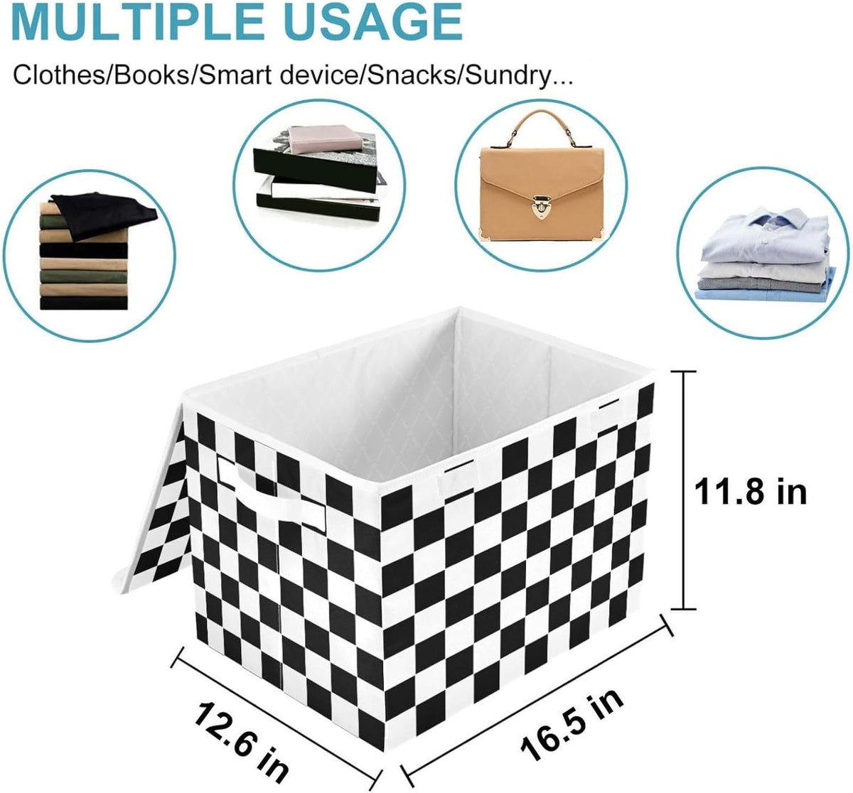 CaTaKu Large Fabric Storage Bins With Lids,Checkered Racing Flag Storage Boxes With Handles for Organizing Clothes, Collapsible Decorative Storage Cube Bins Baskets for Shelves