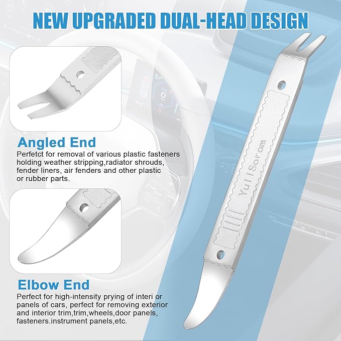 4140 Dual-purpose Steel Pry Bar, Multi-Function Trim Removal Tool for Automotive Panel,Planes Panel, Interior &exterior Trim Removal (Silver Pry Tool 2pc)
