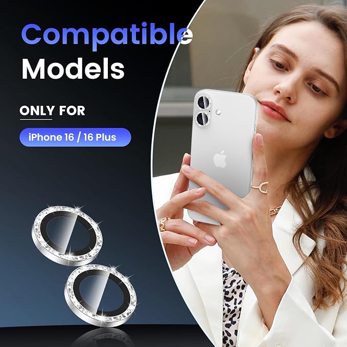 Tensea for iPhone 16 / iPhone 16 Plus Camera Lens Protector, 9H Tempered Glass