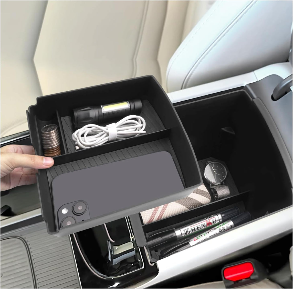 SXCY 2PCS for 2025 2026 Hyundai Tucson Center Console Organizer 2-Layer